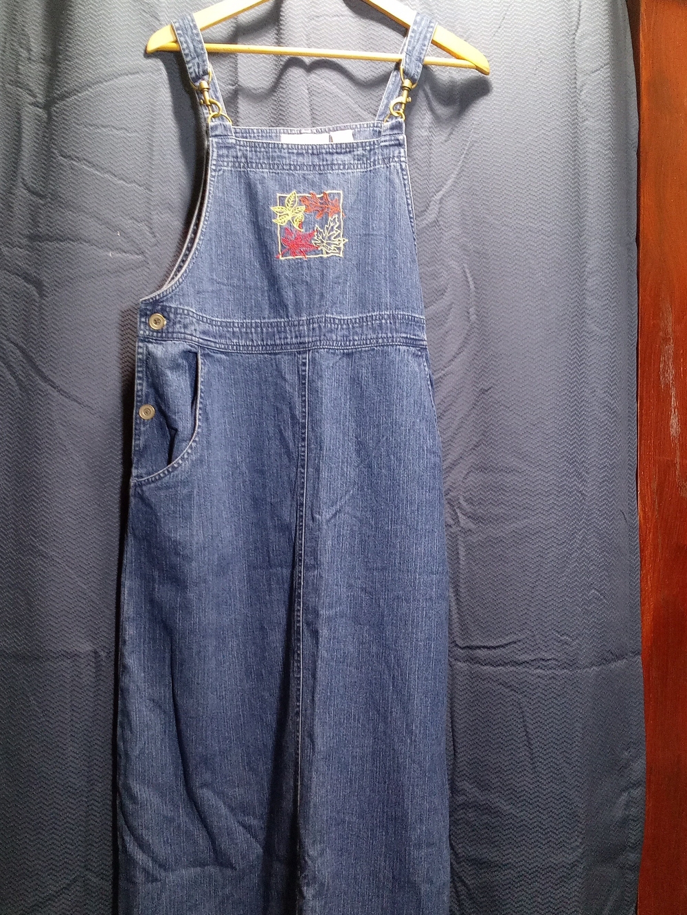 Denim Blue Embroidered Pocket Overall Dress